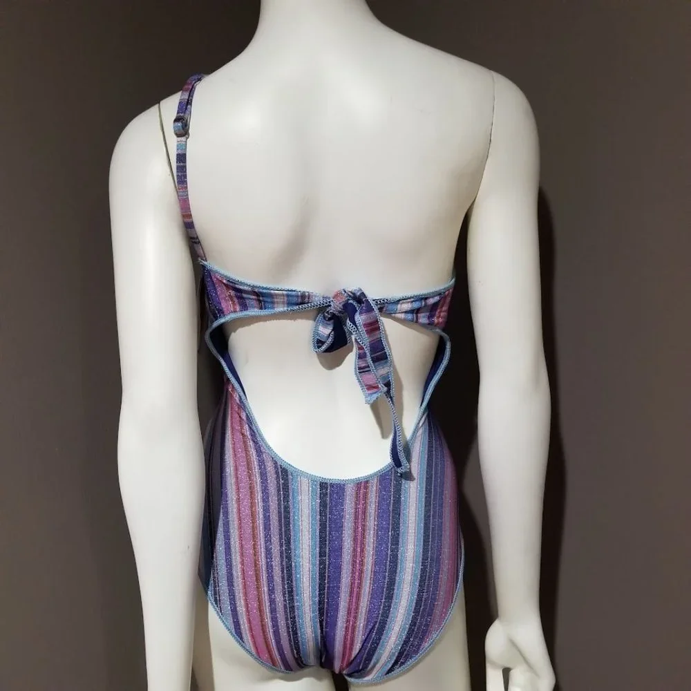 Becca South Coast Printed Metallic Asymmetrical One-Piece Swimsuit Size Small